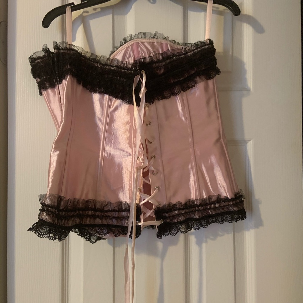 Pink satin corset